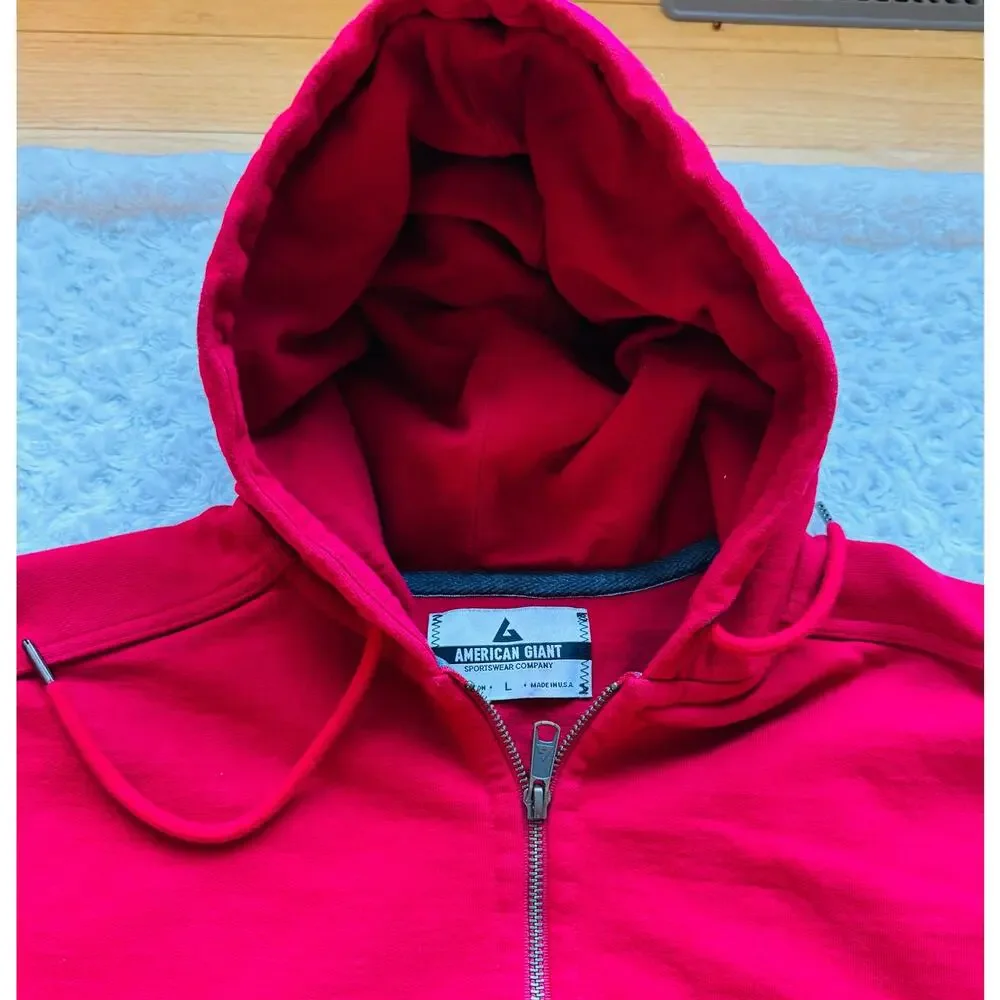 American Giant Sportswear Unisex VTG Red Cotton Full Zip Hoodie Sweatshirt Large - Picture 2 of 10